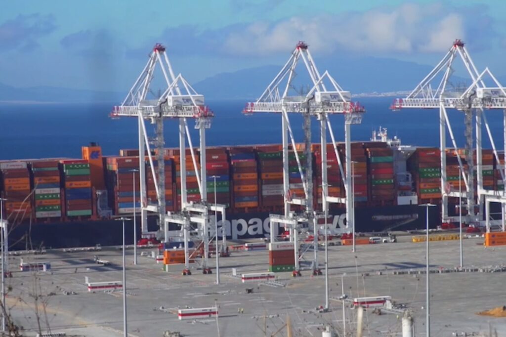 Hapag-Lloyd container ship in the port of Tangier, Morocco, Eurogate