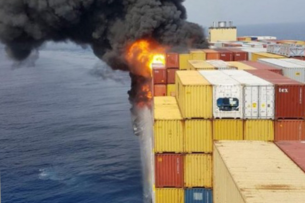 Container ship fires: Fire on the "MSC Daniela", April 2017. photo: Sri Lanka Navy