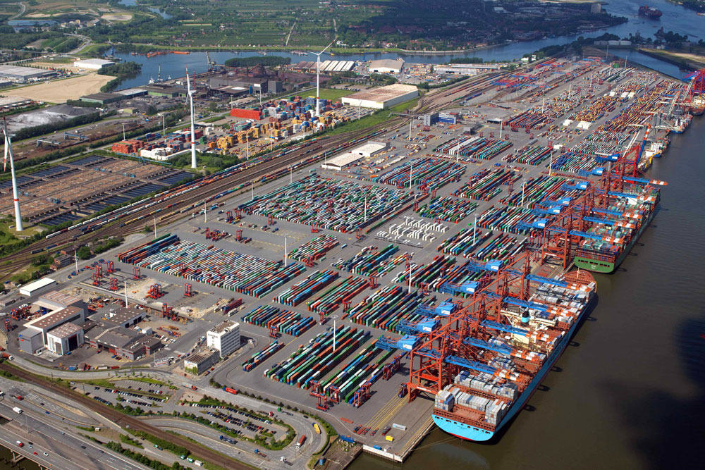 fewer emissions in the seaports, Eurogate, Waltershofer Hafen