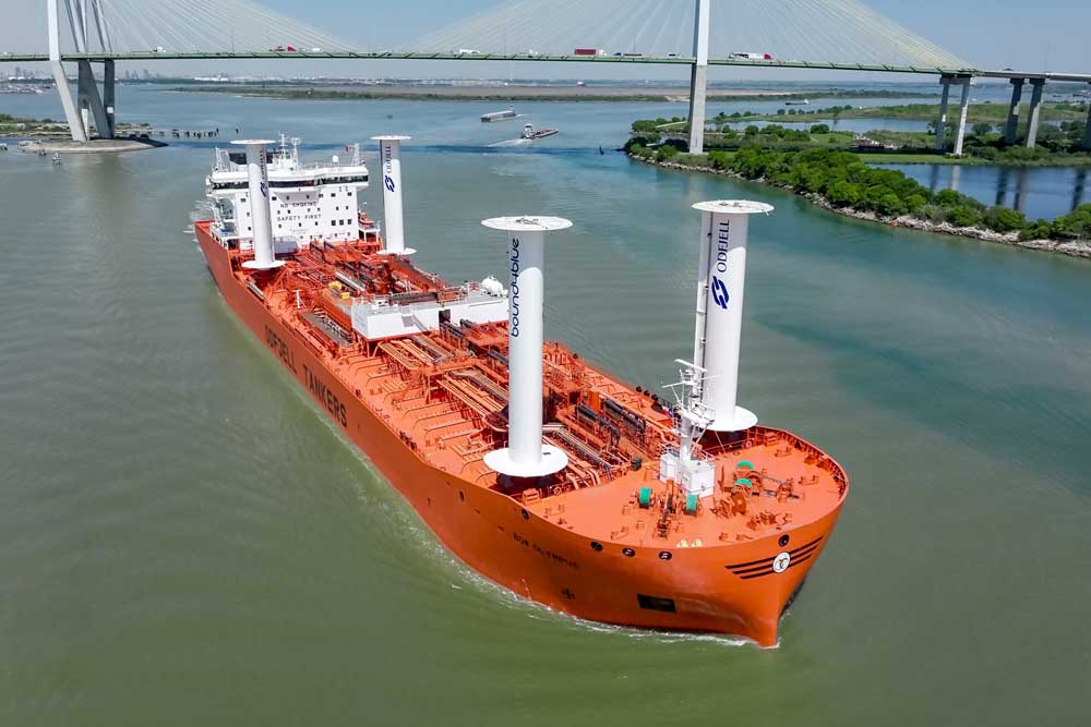 Odfjell, Bow Olympus, Bound4Blue, Sails, Suction Sails, Fred Hartman Bridge