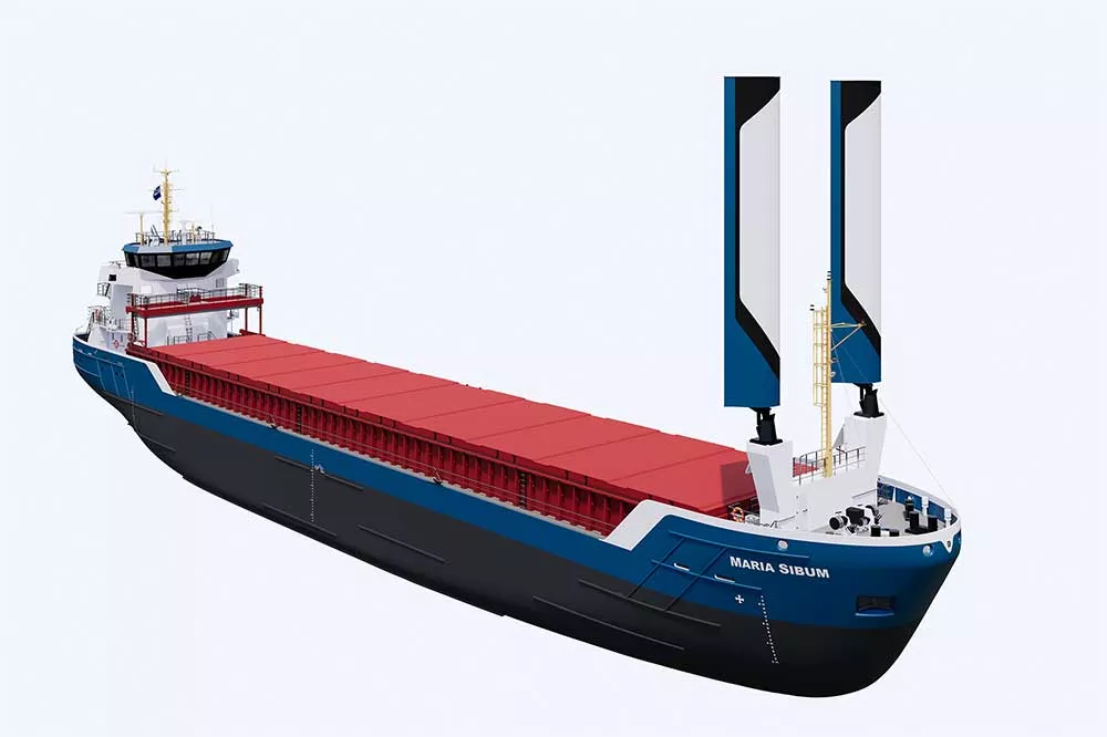 Damen, Sibum, Maria, CF, Combi Freighter, 3850, Segel, Windantrieb, Econowind, Ventofoils