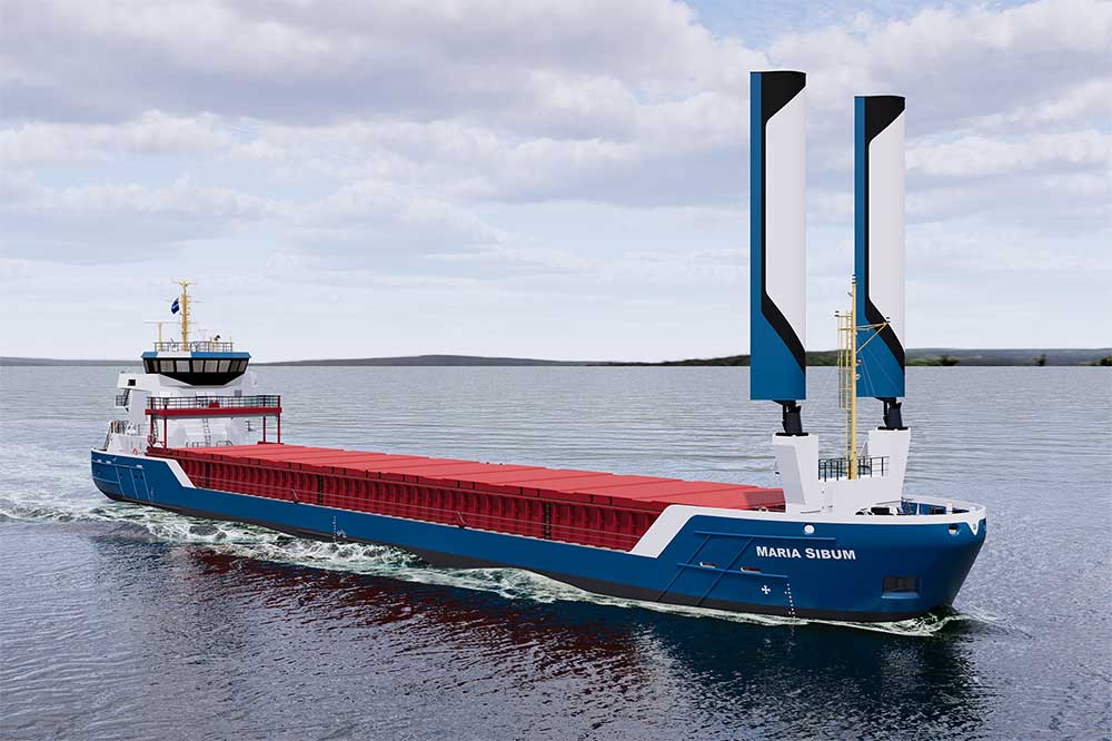 Damen, Sibum, Maria, CF, Combi Freighter, 3850, Segel, Windantrieb, Econowind, Ventofoils