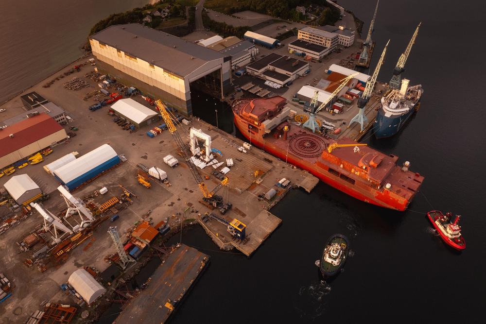 A ship in the shipyard near Ulstein