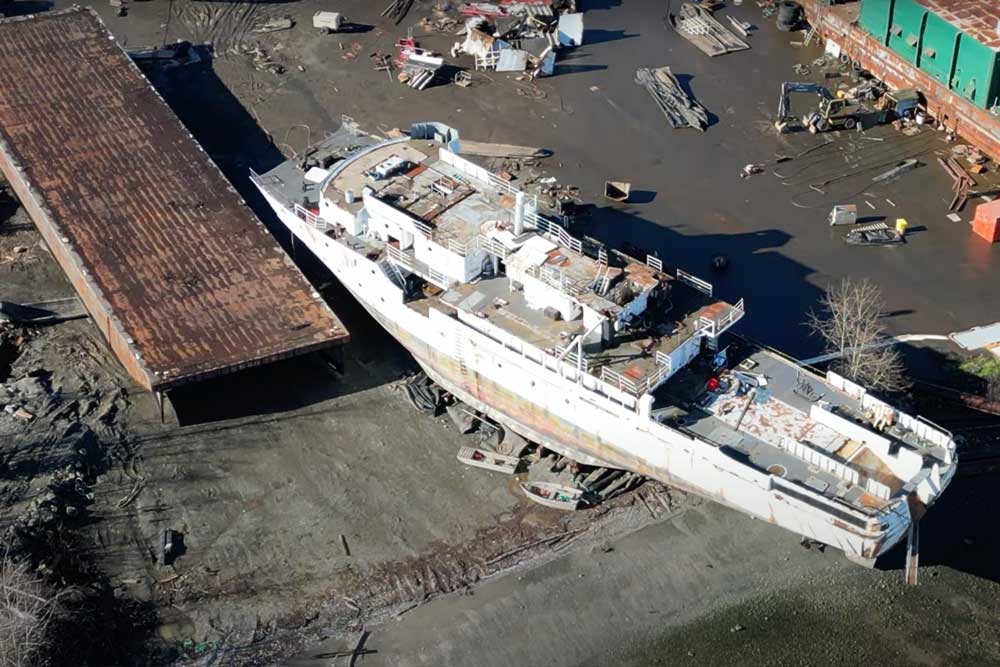 Ship scrapping off Union Bay, Vancouver Island