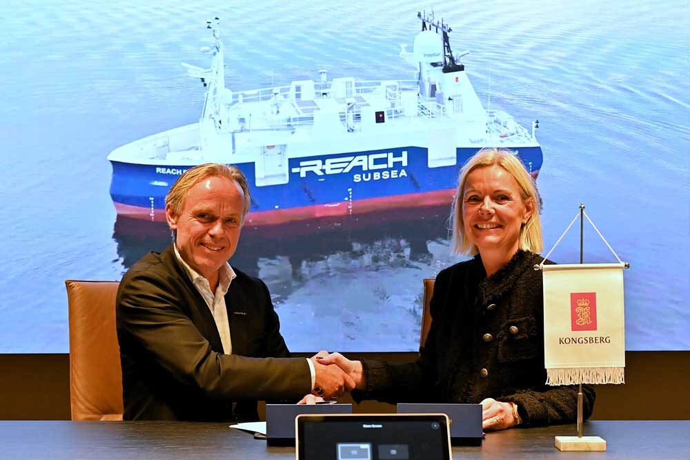 Jostein Alendal, CEO of Reach Subsea, and Lisa Edvardsen Haugan, President of Kongsberg Maritime, signed the contract in Oslo