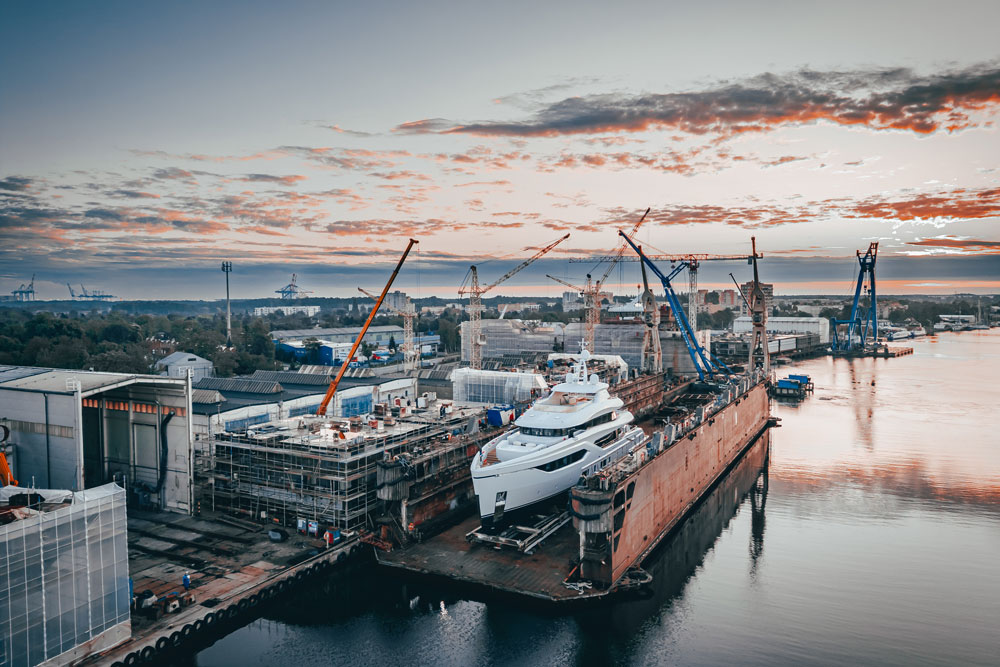 The superyacht "Moonlight" in the dock