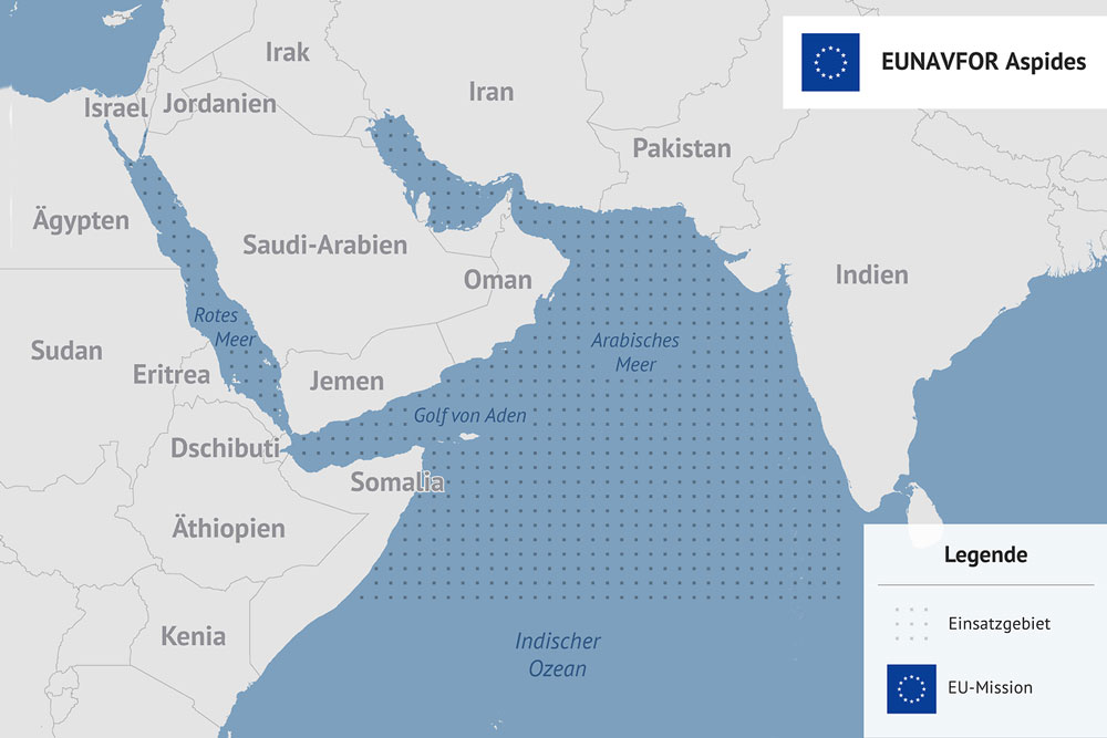 Das Einsatzgebiet der Bundeswehr im Roten Meer und angrenzenden Seegebieten 