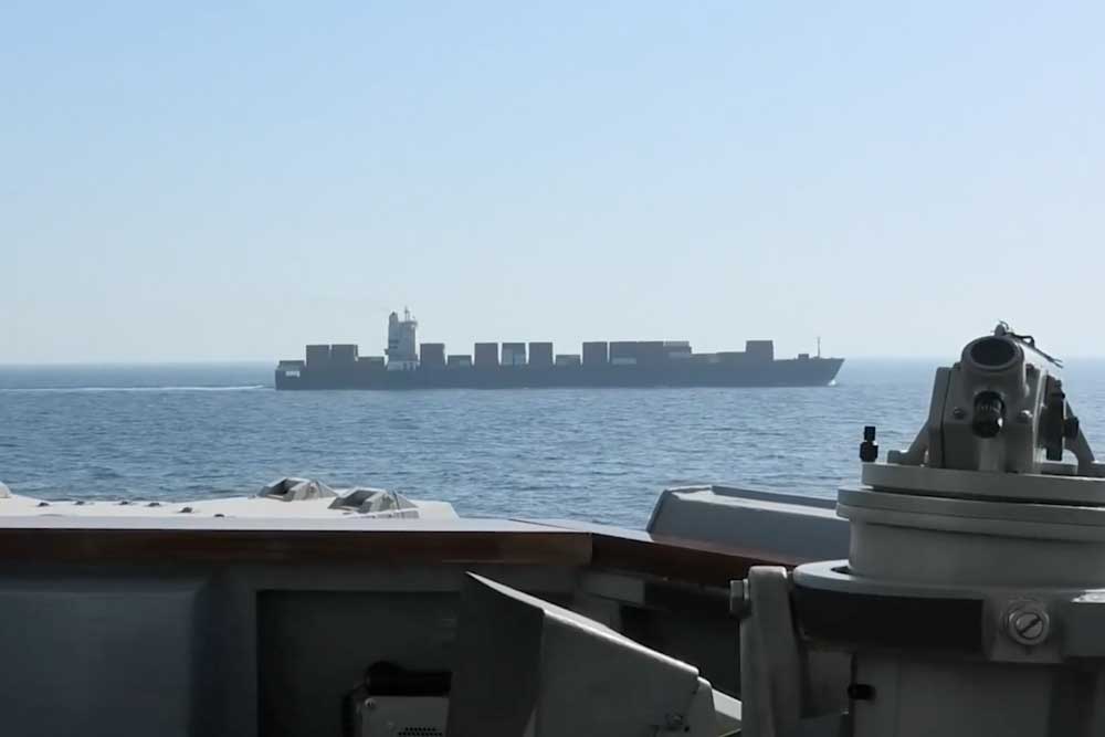 Cargo ship "Touska", seen from the destroyer "USS Spruance"