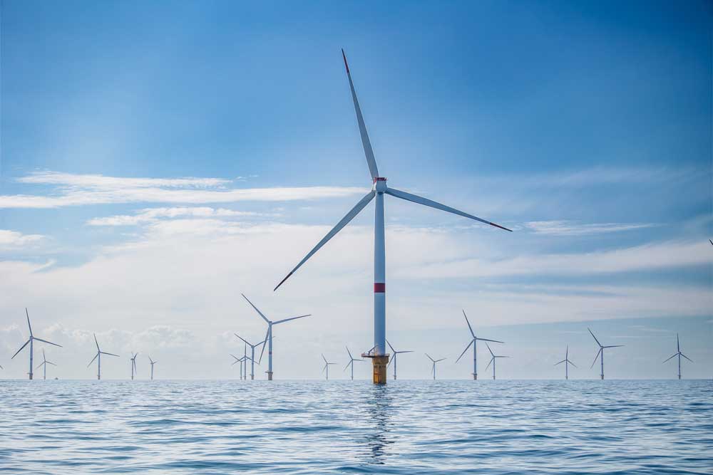 Fécamp wind farm in France; offshore wind turbines