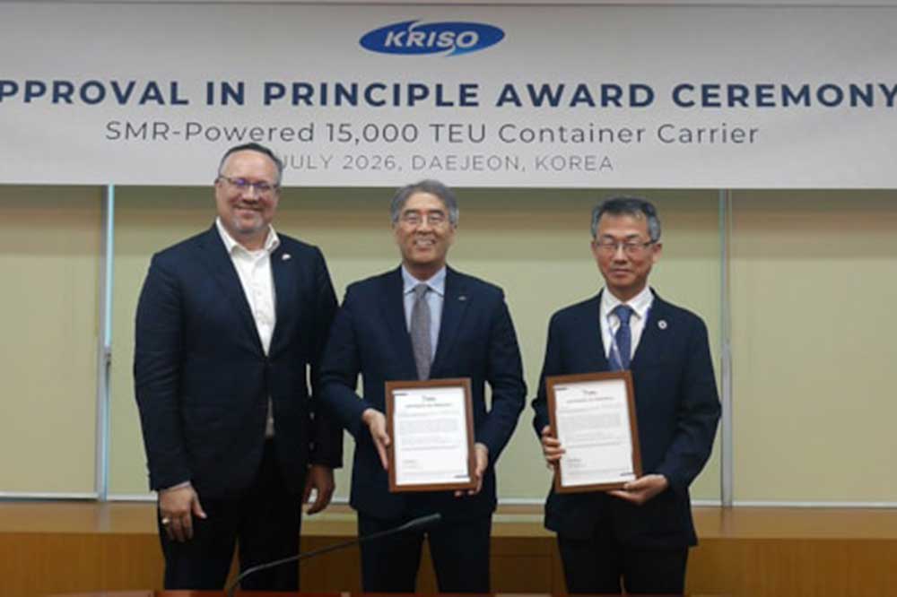 Patrick Ryan, Senior Vice President and Chief Technology Officer at ABS; Keyyong Hong, President of KRISO; and Jinyoung Cho, Senior Vice President of the Advanced Nuclear Reactor Laboratory at KAERI.