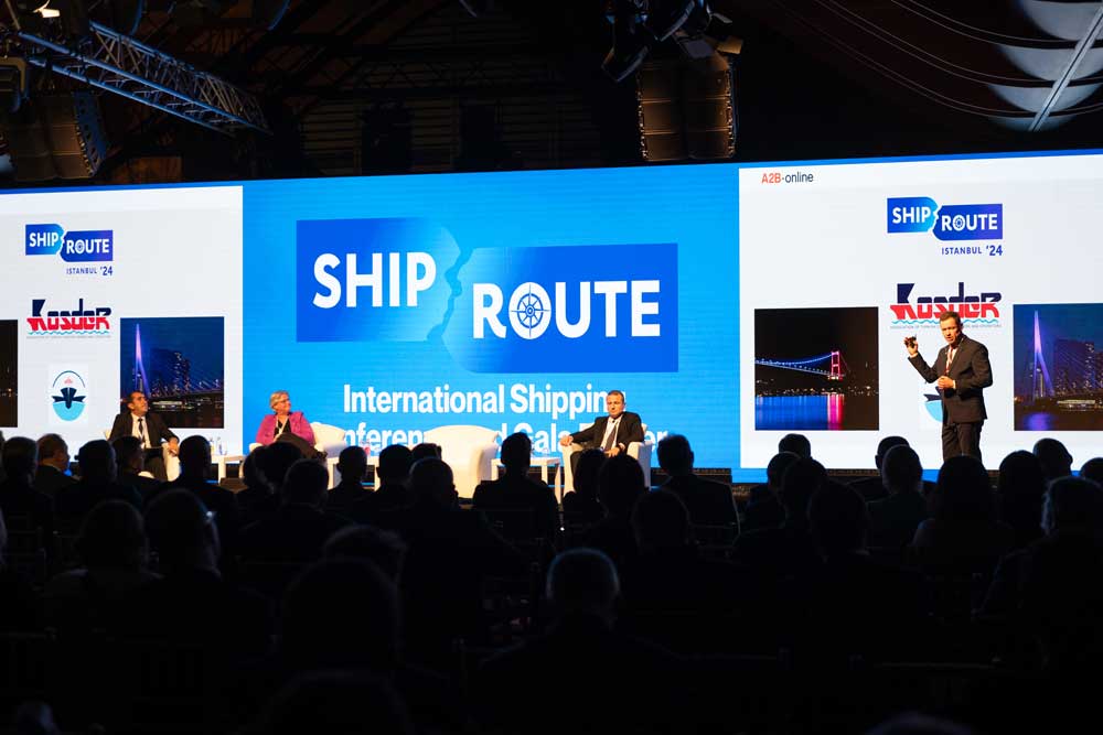 People on a podium at the Shiproute conference in Istanbul