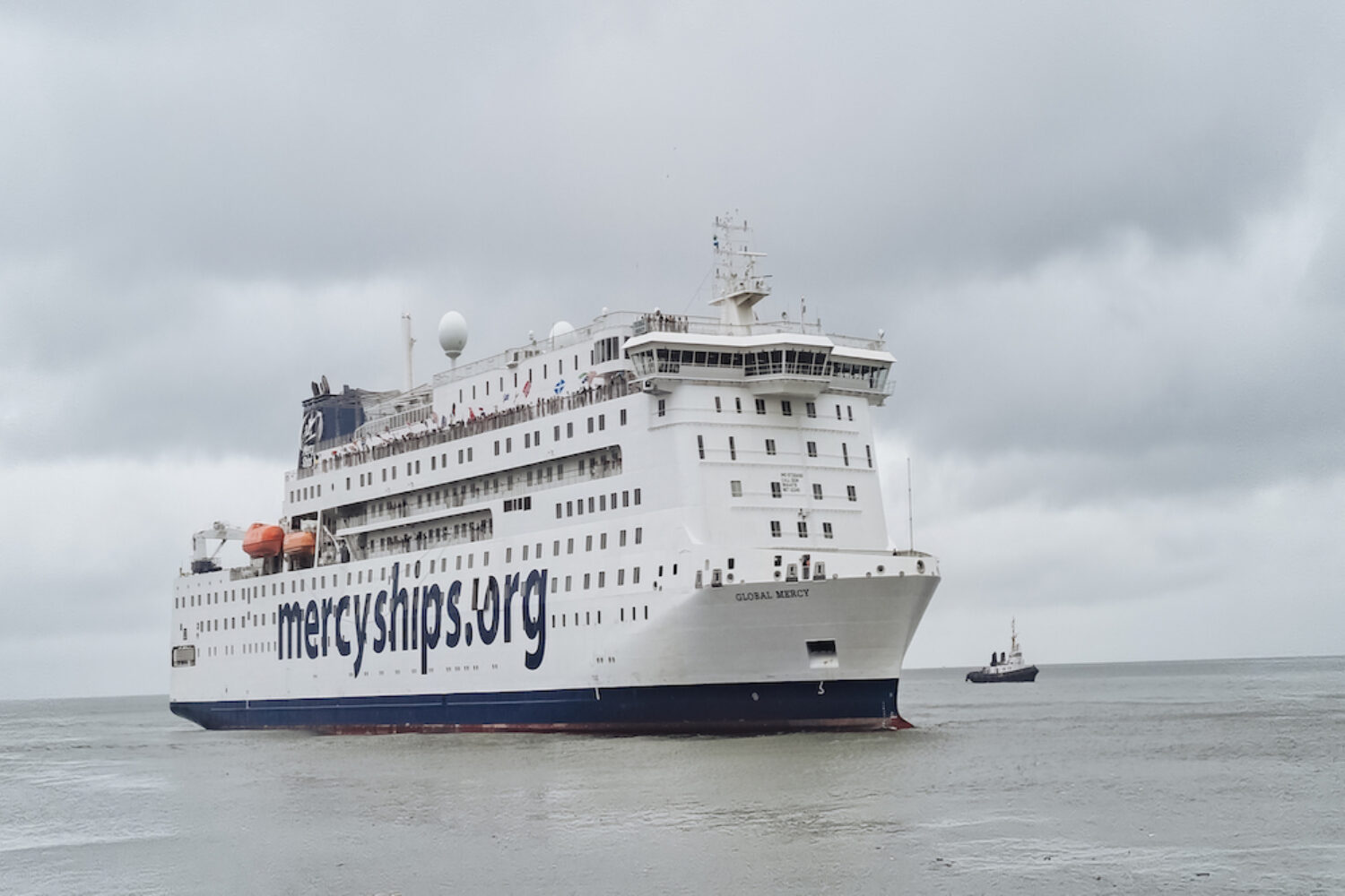 The "Global Mercy" arriving in Freetown, Sierra Leone.