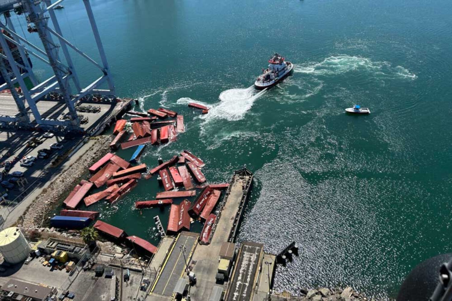 Containers that fell into the water in the port of Long Beach