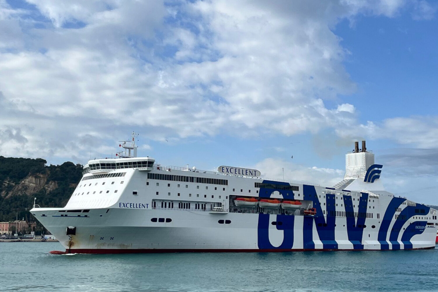 A ferry in the harbor