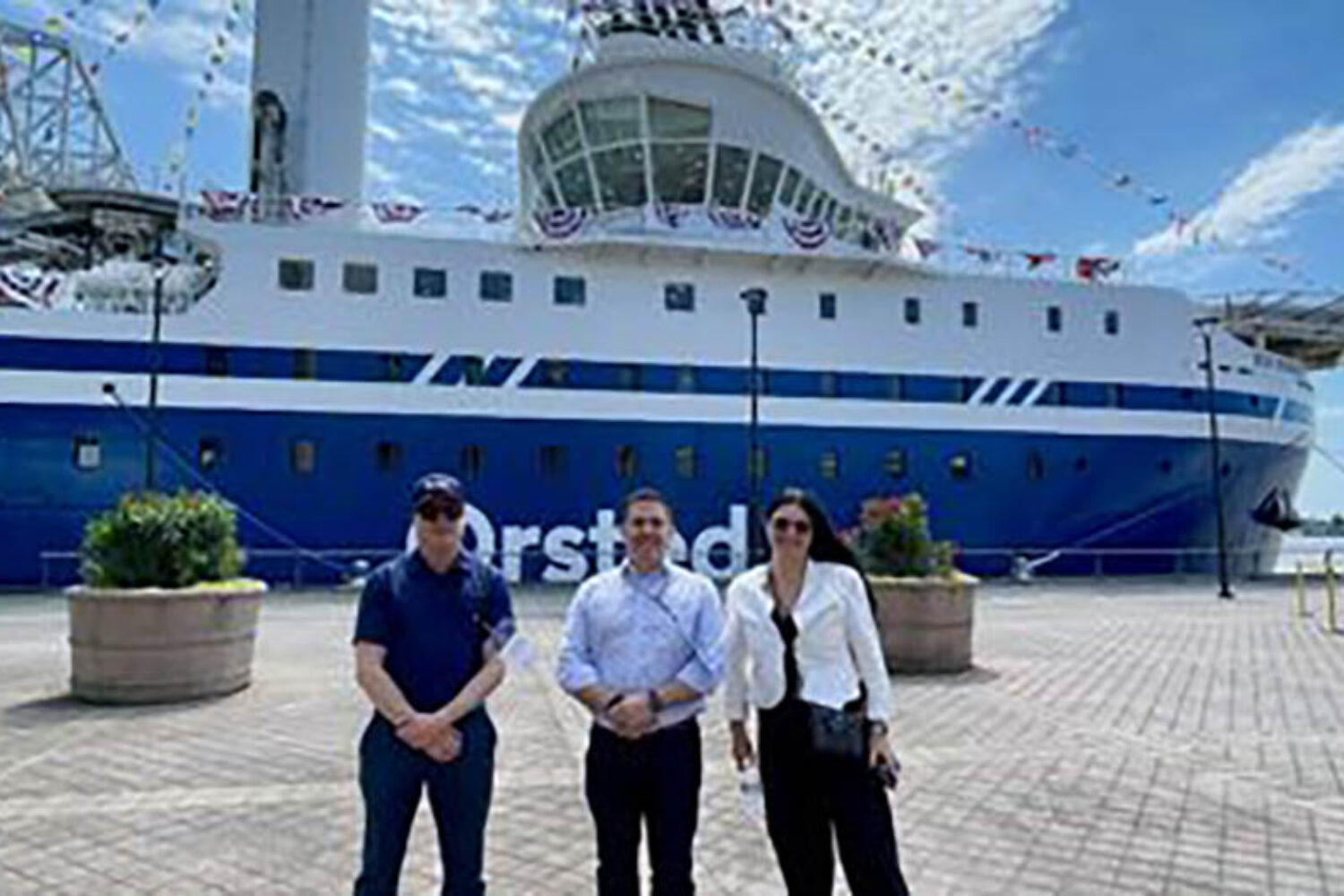 Rob Langford, ABS Vice President, Global Offshore Wind; Miguel Hernandez, ABS Senior Vice President, Global Offshore; and Leile Froufe, ABS Vice President, Engineering attend the launch of "ECO Edison"