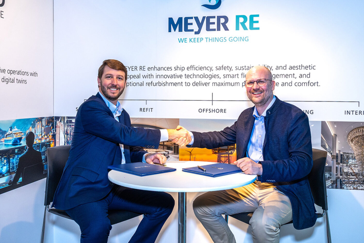 Joshua Divin, Senior Vice President Marine Business Development at ABS, with Dr. Paul Meyer, Managing Director of Alfred Maritime GmbH, at the Seatrade Cruise Global Conference 2026 in Miami Beach, Florida.