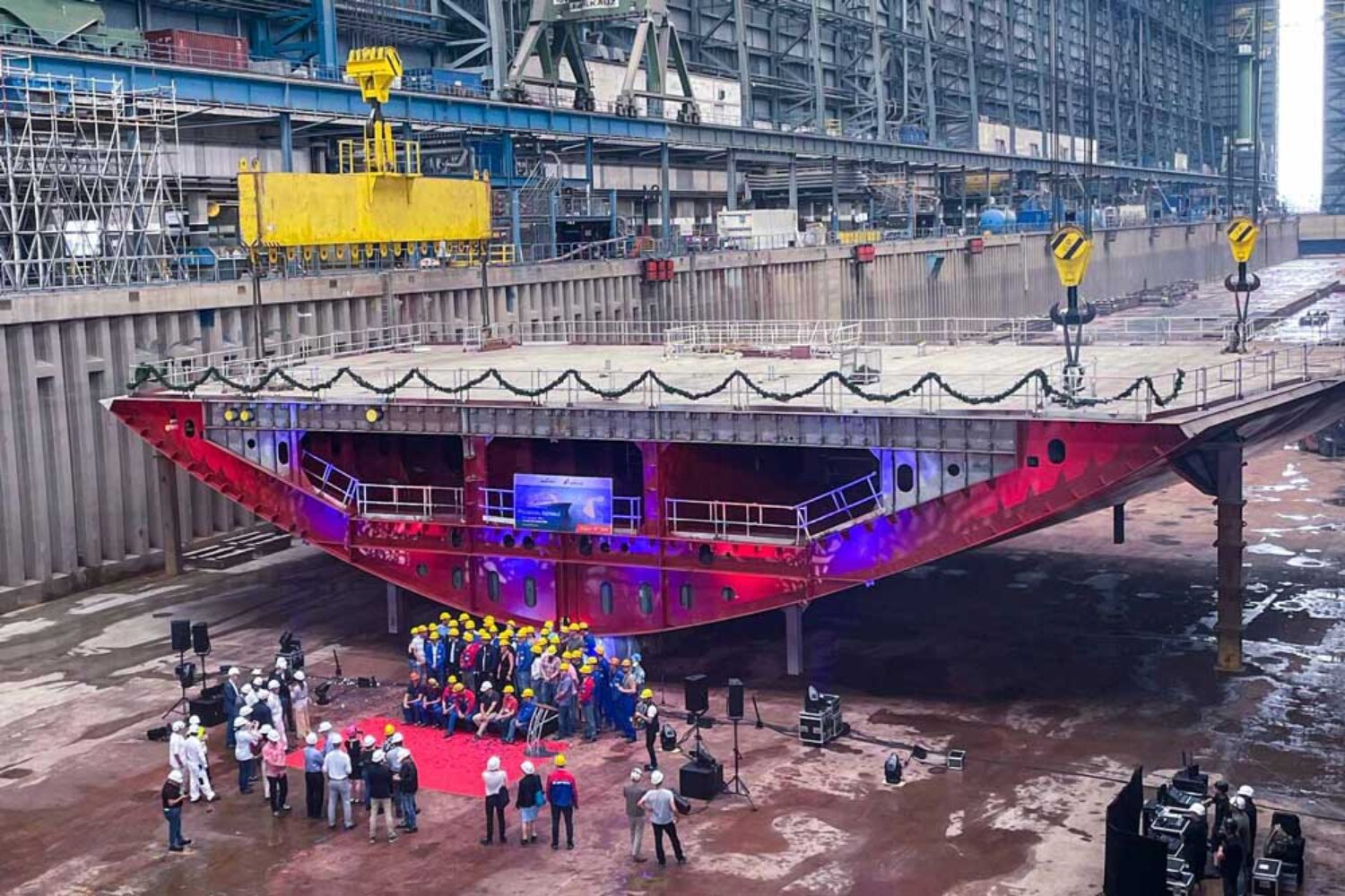 View of the shipyard's large covered building dock, where the "Carnival Festivale" will be built over the next few months