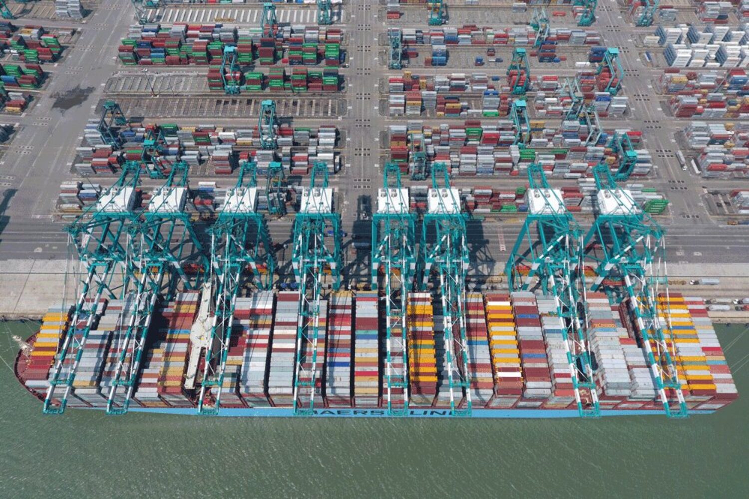 Maersk container ship in the port of Tanjung Pelepas, Malaysia