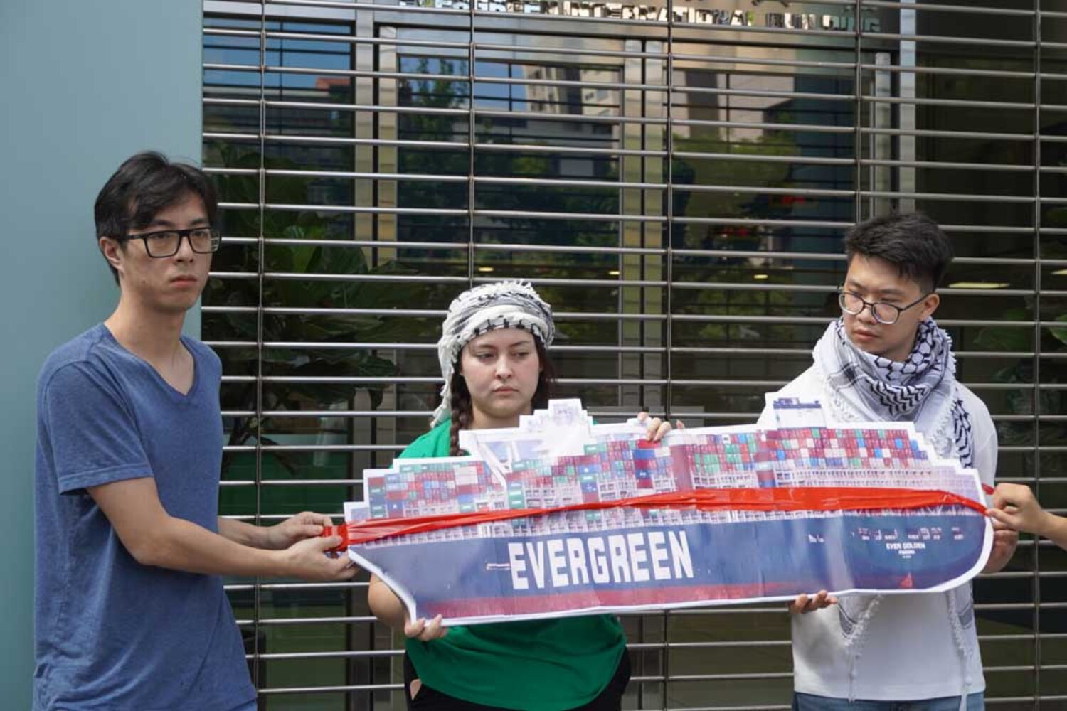 Protest in front of the Evergreen company building in Taipei