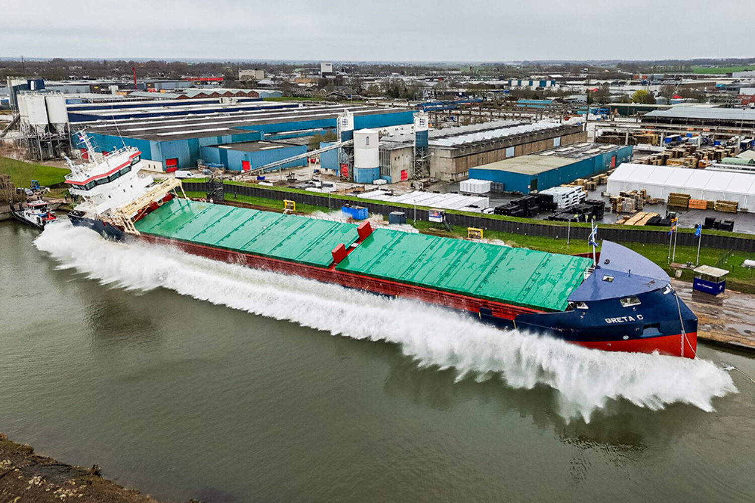 Launched transversely for Carisbrooke at Royal T Shipyards: The "Greta C" (© Royal T via LinkedIn)