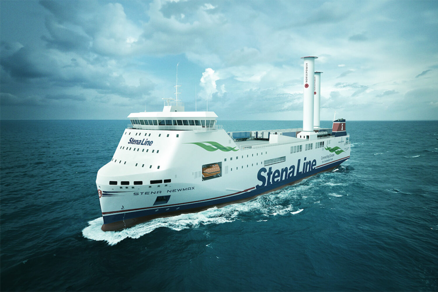 The new "Stena Connecta" will be equipped with fuel-saving technologies such as the Norsepower Rotor Sails (© Stena)