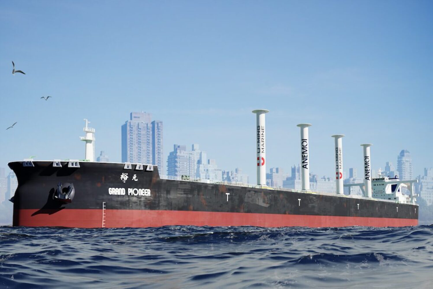 Anemoi installs rotor sails on a U-Ming VLOC. © Anemoi