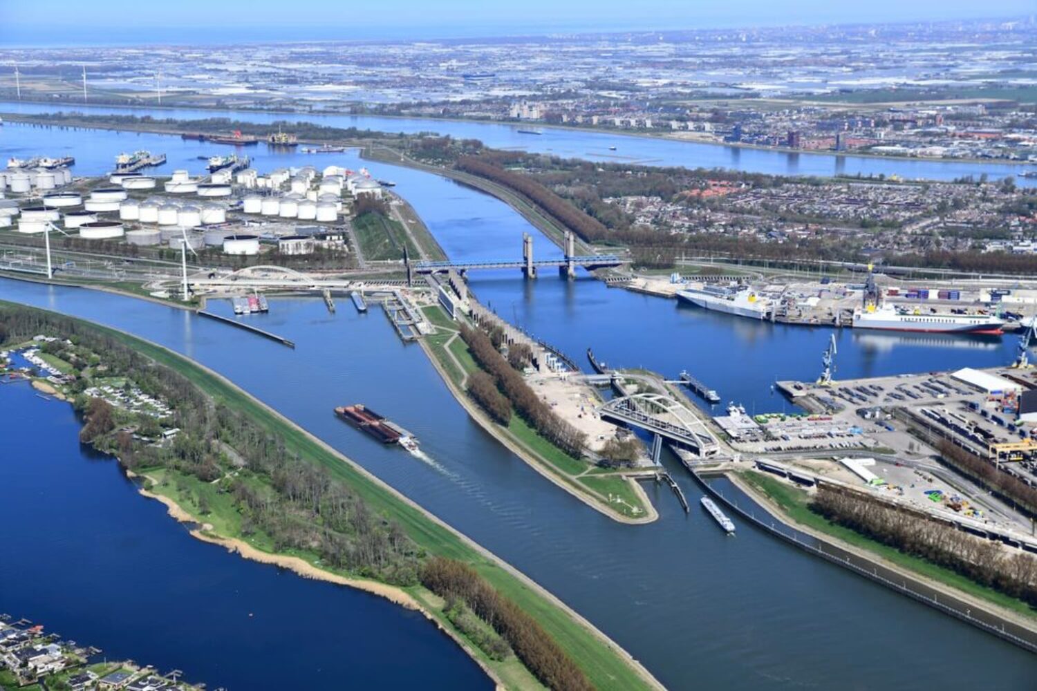 An aerial view of the port of Rotterdam