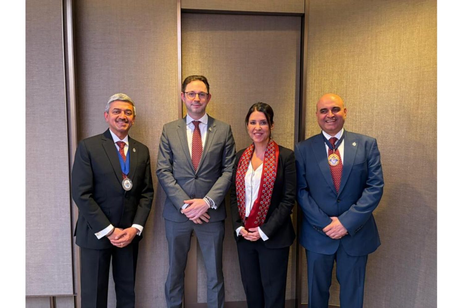 (from left to right): Krishnan Subramaniam FICS - (Chairman), Marc Buchholz FICS (Vice-Chairman) Natalia Margioli FICS (Vice-President,) Punit Oza FICS (International President of the Institute of Chartered Shipbrokers at the Controlling Council in Hong Kong), (© ICS)