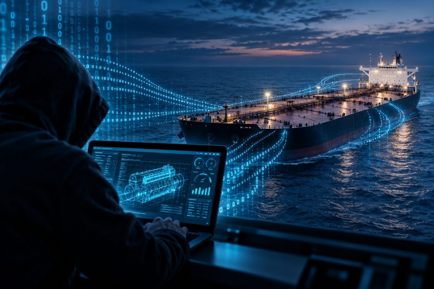 Cyberattacks on on-board networks can also affect sensitive ship systems. (© AI-generated stock image / HANSA)